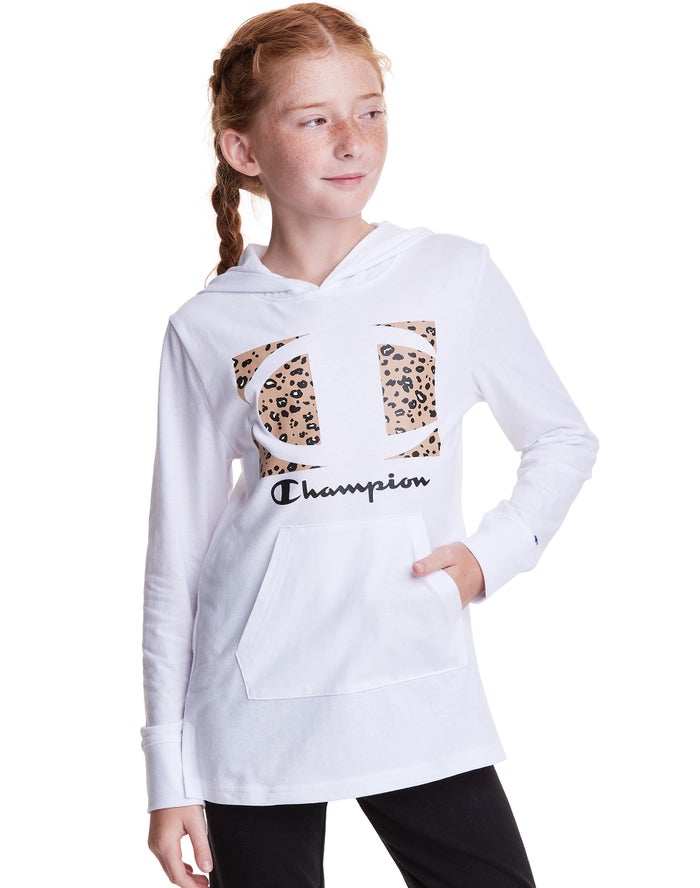 Sudadera Con Capucha Champion Niña - T-Shirt Leopard Knockout Logo ( Blancas ) 0935428-CK